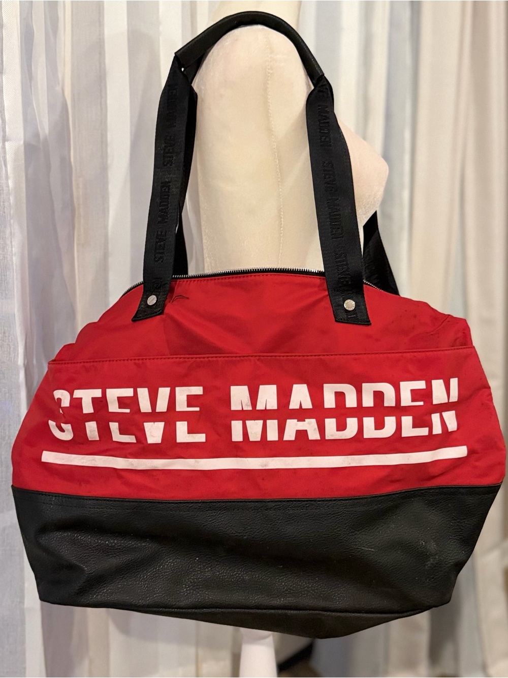 Steve Madden Red and Black Duffel Tote Bag
